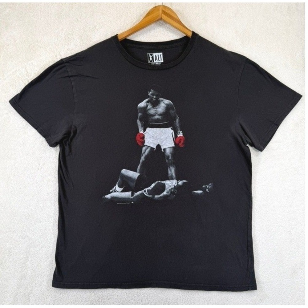 Muhammad Ali Sonny Liston Knockout Graphic T-Shirt‎ Mens 2XL Black Boxing Tee